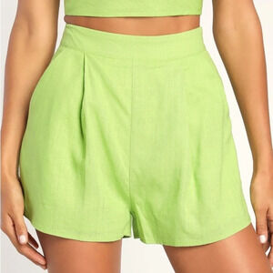 Lulus Perfectly Posted Lime Green Linen High-Waisted Shorts Size S NWT